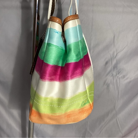 Coach Hamptons Watercolor Pastel Striped Satchel Tote Bag - Picture 4 of 11